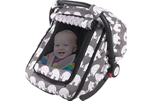 Honeau Car Seat Covers for Babies,Baby Car Seat Cover & Breathable Mesh Window,Infant Carseat Cover Windproof for Boys Girls,Newborn Shower Gift,Baby Stroller Car Seat Canopy for 4 Seasons(Elephant)