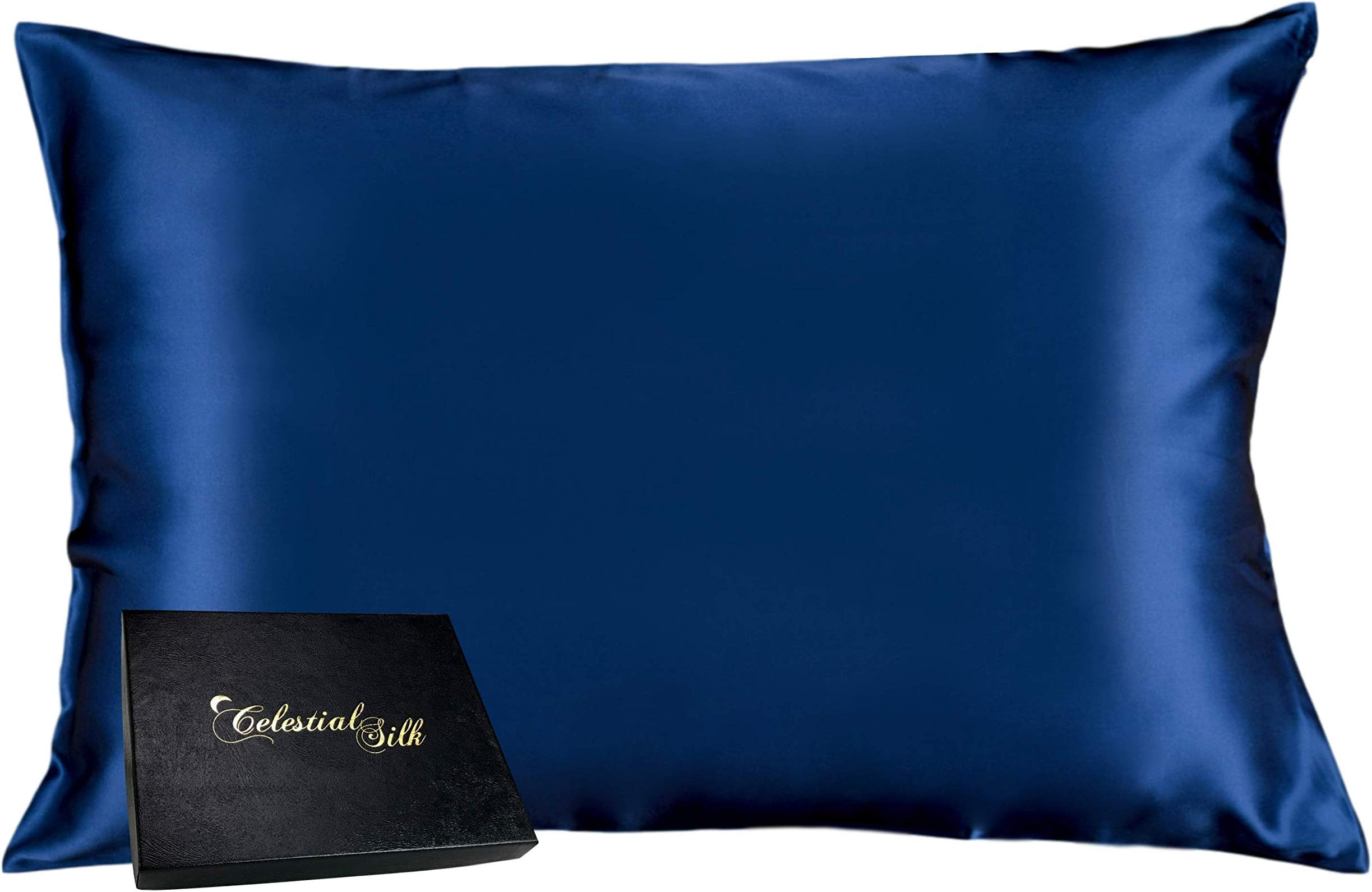 Celestial Silk 100% Silk Pillowcase for Hair Zippered Luxury 25 Momme Mulberry Silk (King, Navy Blue)