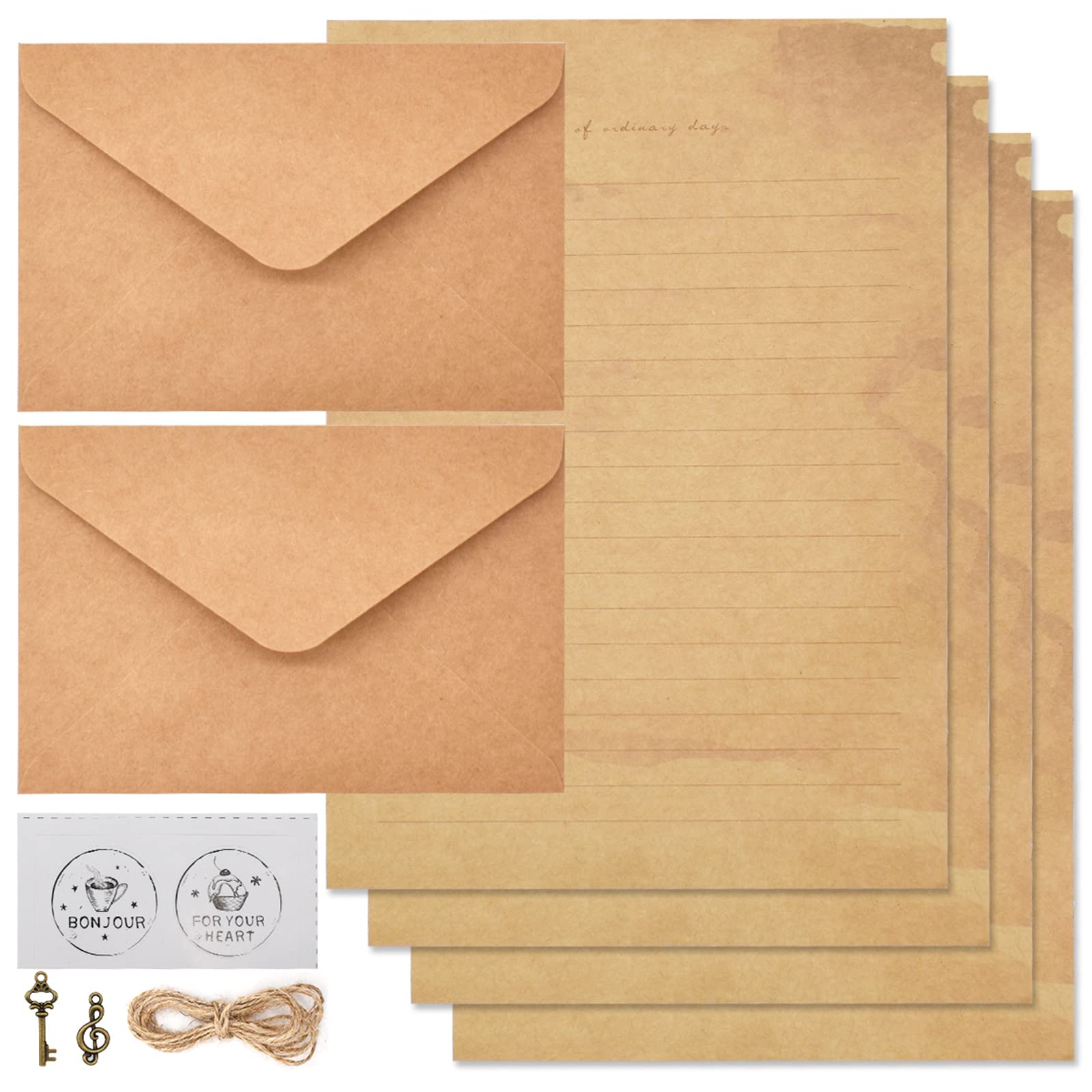 Qixuer 1 Set Vintage Letter Paper Aged Envelopes,Vintage Greeting Card Envelop Set Vintage Envelope Set Writing Paper Stationery Set Retro Design DIY Vintage Paper Set for Handmade Letter