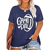 Plus Size Game Day Football Shirt Women Football Season Tshirt Sunday Funday Graphic Tee Casual Short Sleeve Tops