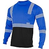 VENDACE Safety Reflective High Visibility Long Sleeve Shirts ANSI Class 3 Hi Vis Construction Work T Shirts for Men