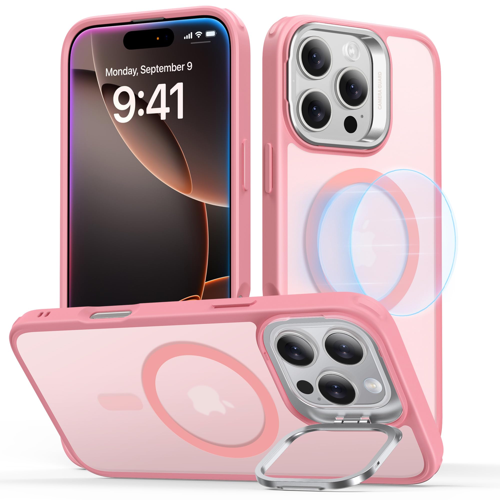 ESR for iPhone 16 Pro Max Case, Compatible with MagSafe, Military-Grade Protective Case, Built-In Stash Stand Phone Case, Scratch-Resistant Back Cover, Classic Series, Clear Pink — image 1