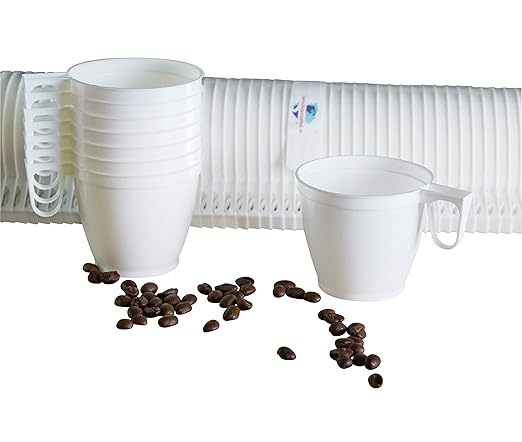 Gastro-Bedarf-Gutheil 120 Kaffeebecher Einweg Kaffeetassen Plastik mit Henkel Weiß