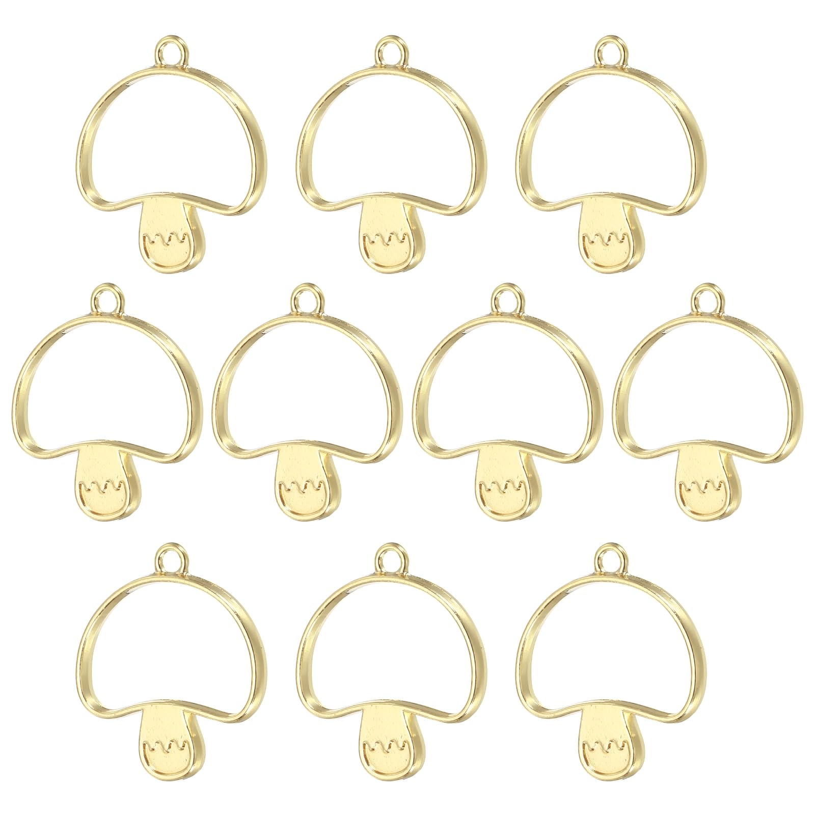 PATIKIL Alloy Open Back Bezel Pendants, 10 Pack Mushroom Shaped Hollow Resin Pendant Frame for DIY Crafts Earrings Necklace Bracelet Making, Gold Tone