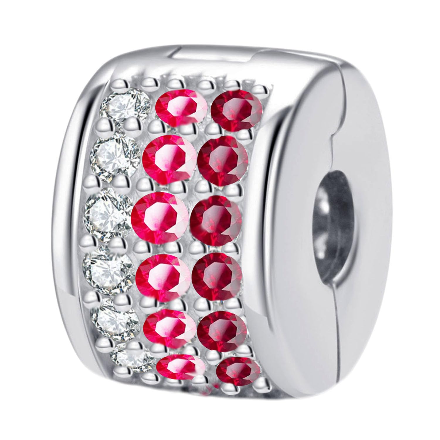 925 Sterling Silver Clip Stopper Charm Stopper Charm Clip Charm Spacer Charm for Pandora Charm Bracelet (Red)