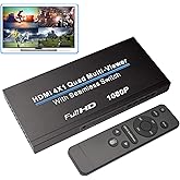 HDMI Multi-Switcher 4X1, NIERBO HDMI Quad Multi-Viewer 4 in 1 Out HDMI Switcher 1080P HDMI Seamless IR Control 3D Support 5 M