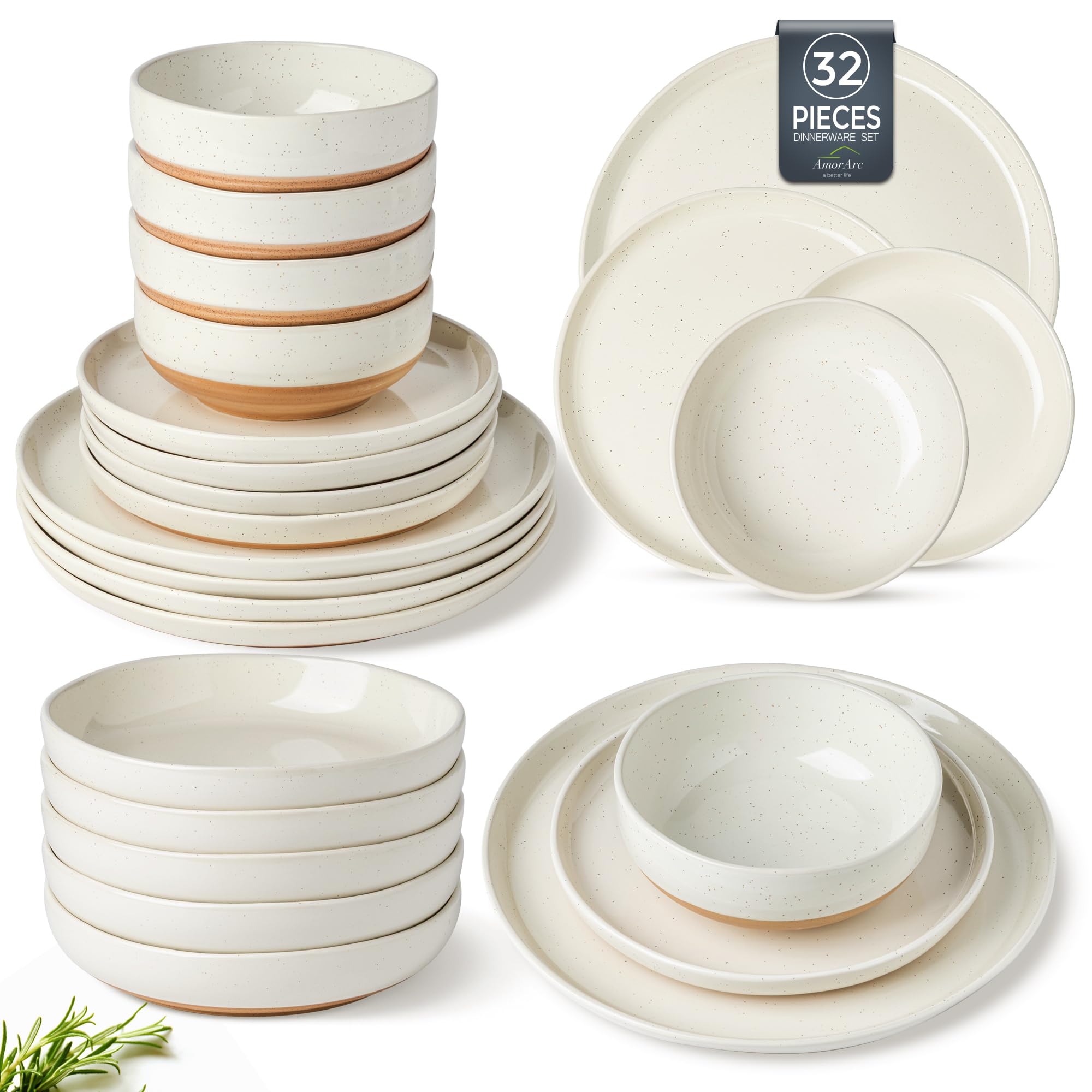 Photo 1 of ***FACTORY SEALED***
AmorArc Ceramic Dinnerware Sets with Pasta Bowls for 8, Handpainted Plates and Bowls Set with Rustic Terracotta Underside, Scratch Resistant Dishes Set, Dishwasher & Microwave Safe, 32 Pcs