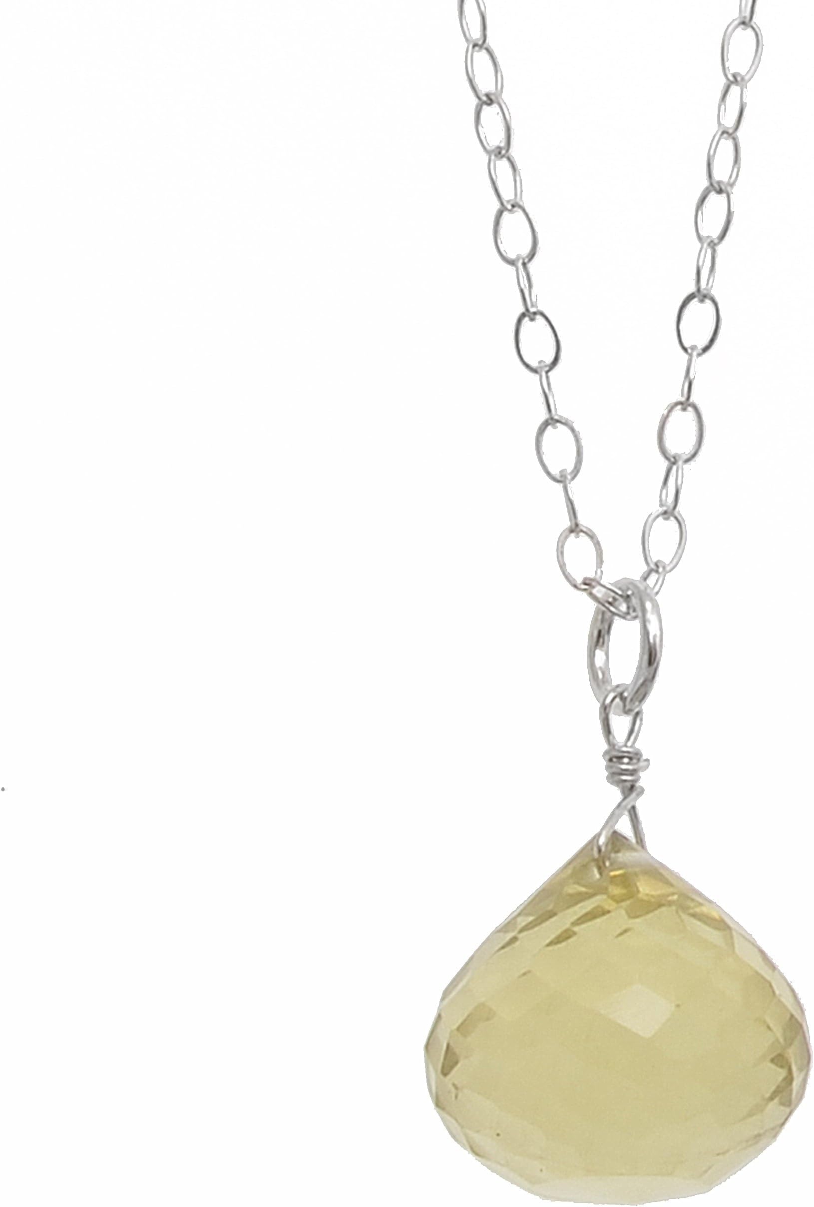 ASHANTI Tangy Lemon Quartz Briolette Natural Gemstone Sterling Silver Handmade 18 inch Necklace