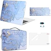MOSISO Compatible with MacBook Air 13 inch Case 2026 2025 2024 2023 2022 M4 A3240 M3 A3113 M2 A2681, Watercolor Marble Hard Shell&Bag&Keyboard Skin&Webcam Cover&Screen Film for MacBook Air 13.6, Blue