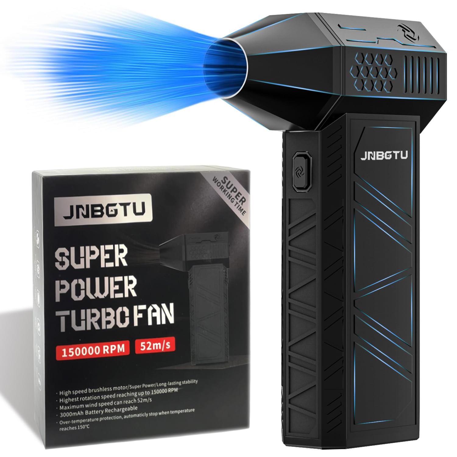 JNBGTU Compressed Air Duster - 130000PRM Jet Fan Blower, 3-Gear Adjustable Mini Cordless Turbo Fan, Air Dust Blower for Computer, Keyboard, House, Outdoor and Car