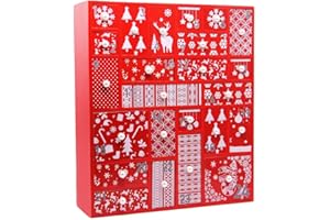 Juegoal Red Advent Calendar with 24 Drawers Countdown to Christmas, Refillable Wooden Advent, 15 Inches Tall