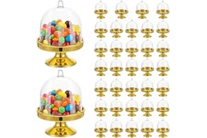 Prasacco 36 Pcs Mini Cake Stand with Dome Cover, Plastic Dessert Display Plate, Candy Cupcake Container For Birthday Wedding 