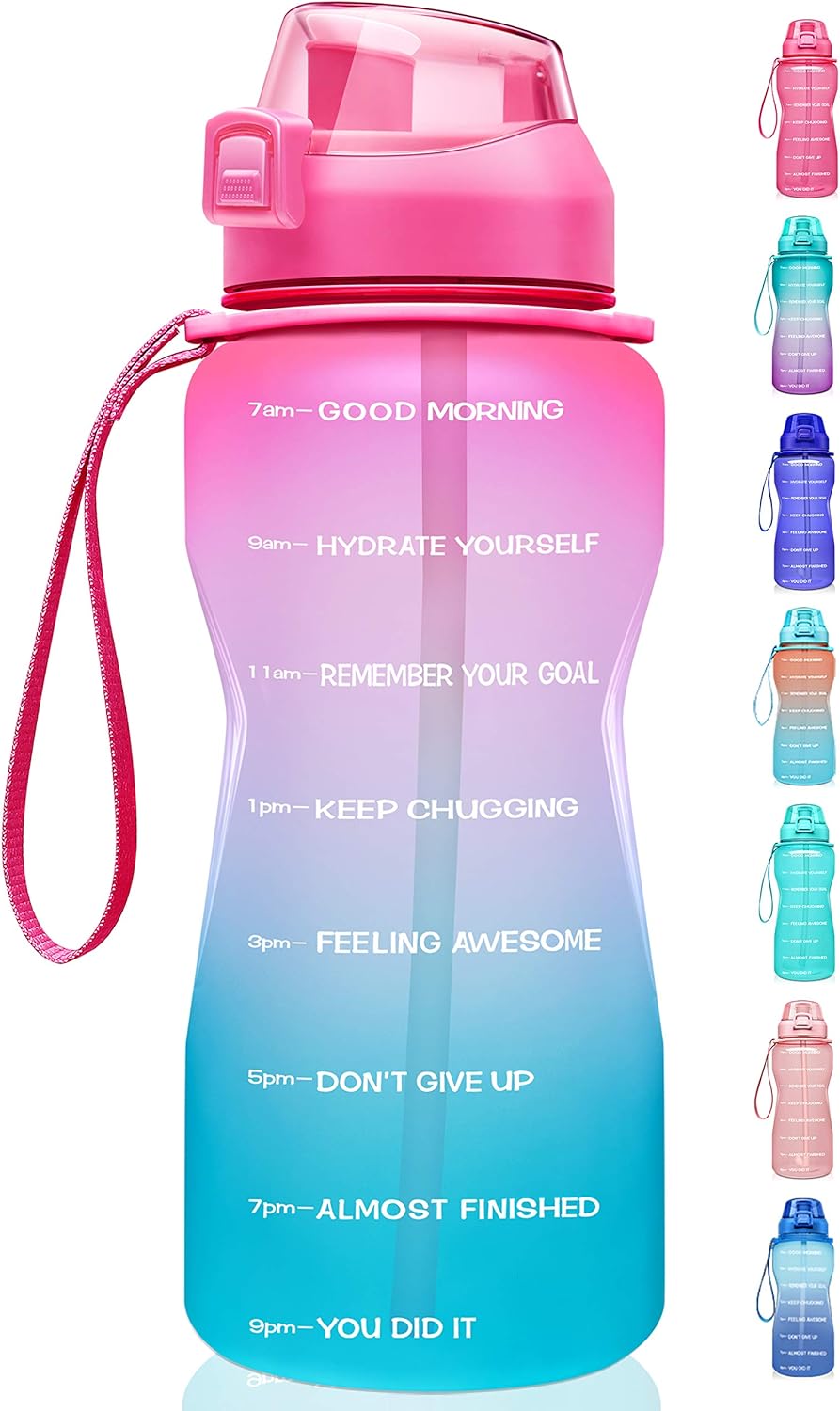 Fidus Large Half Gallon/64oz Motivational Water Bottle with Time Marker & Straw, Leakproof Tritan BPA Free Water Jug, Ensure You Drink Enough Water Daily for Fitness, Gym and Outdoor Sports : Sports & Outdoors