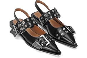 Dsevht Buckle Ballet Flats for Women Pointed toe Slingback Mary Janes Flats Wide Welt Ballerina Flats Shoes with Straps