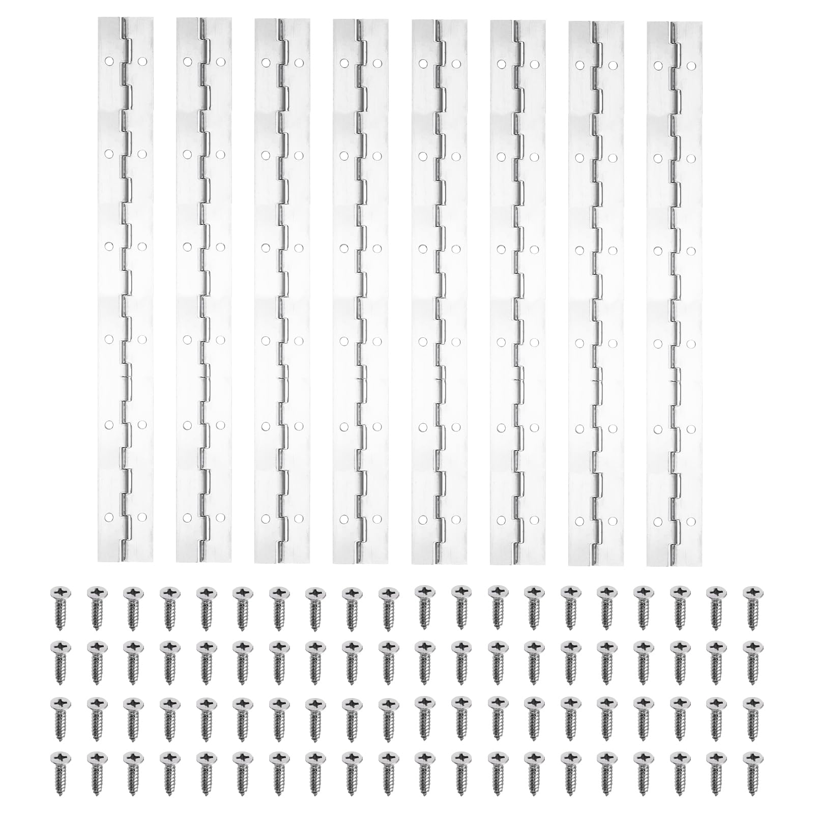 PATIKIL 12x1.2 Inch Piano Hinge,8 Pcs 304 Stainless Steel Continuous Hinge with Holes for Piano Gate Door Wooden Storage Box Cabinet Boat,Silver