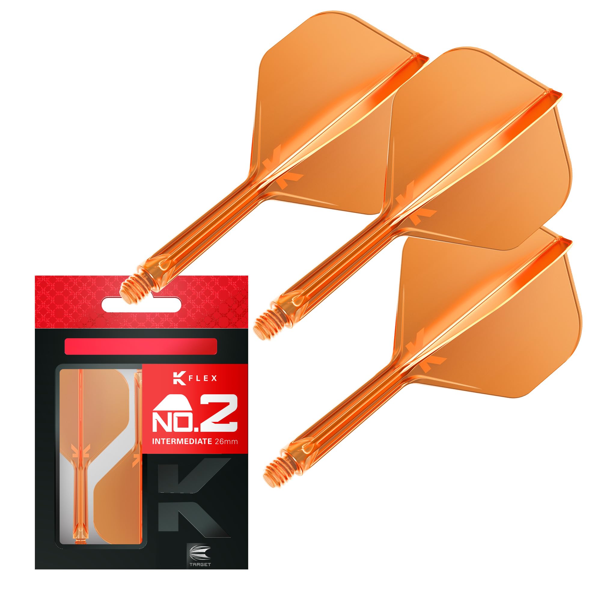 Target Darts K Flex Integrated Dart Flights And Shafts, No.2 Orange (Intermediate) | Pack Of 3 K-Flex – No2, Kflex All In One Moulded Dart Flight & Stem | Professional Dart Accessories