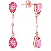 14k Rose Gold Natural Pear-shaped Pink Topaz Stud Drop Dangle Earrings