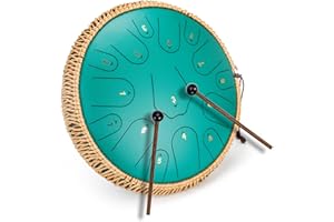 14 Inch 15 Note Steel Tongue Drum Qingshi Percussion Instrument Hand Pan Drum with Drum Mallets Carry Bag，Used for music education concert spiritual healing yoga meditation (14 Inch 15 Note-Green)