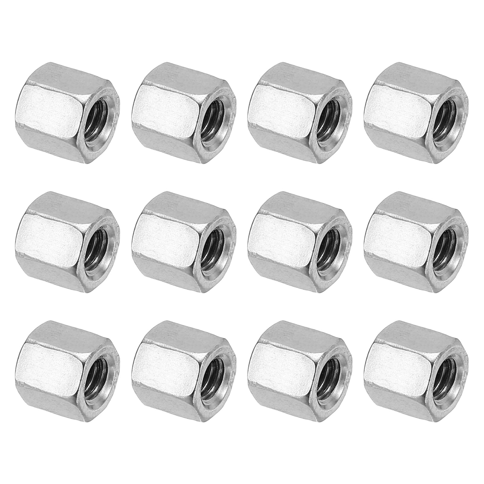 PATIKIL M6 x 1-Pitch 304 Stainless Steel Hex Coupling Nuts, 12Pcs 10mm/ 0.4" Length Coarse Fully Threaded Rod Coupling Nut Studding Connector Fasteners, Silver Tone