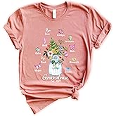 Custom Kids Name Grandma Shirt, Floral Grandmother Tee, Personalized Graphic Butterfly Shirt, Mother's Day Gift, Customized Name Flower Pot Tshirt, Graphic Est. Date Vase Shirt