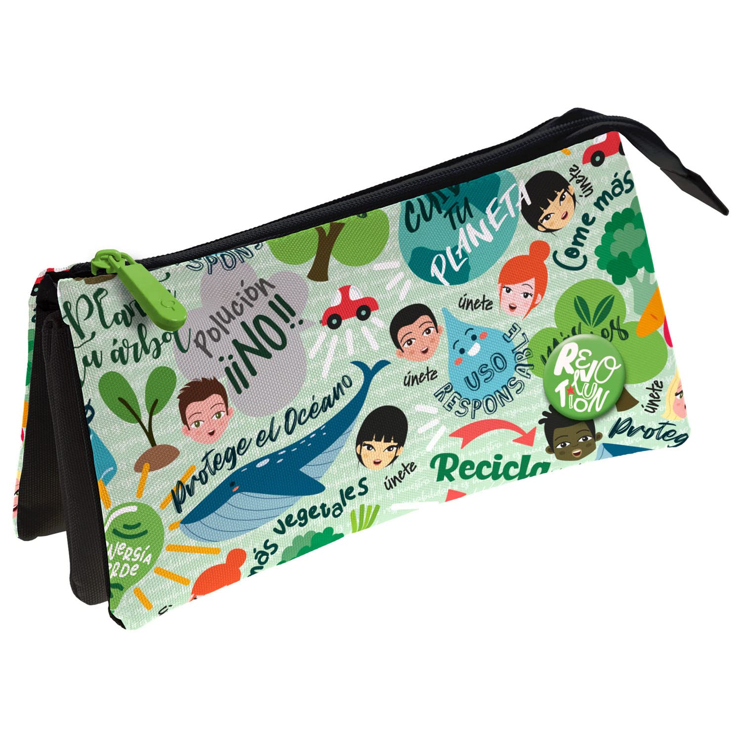 Grafoplás Revolution, (Green) Unisex Triple School Pencil Case, Green, 23 5 x 12 x 14 cm, Green, 23,5x12x14cm, Motivational