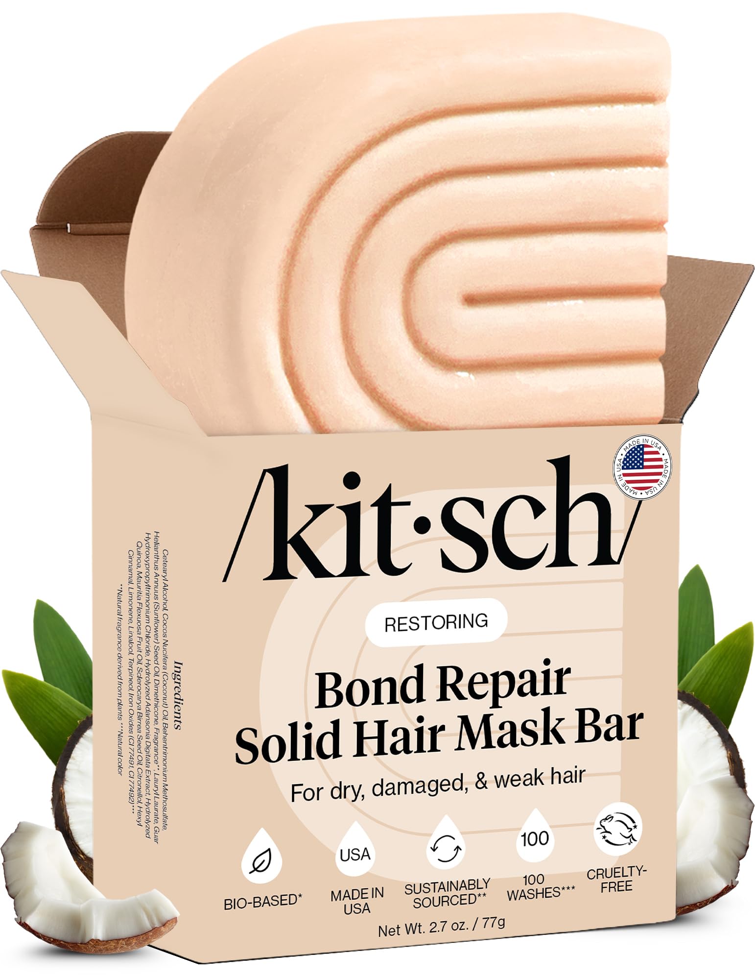 Kitsch Bond Repair Hair Mask 77g – Strengthening Bond Repair Hair Treatment to Restore and Replenish - Hair Mask for Damaged Hair & Dry - Solid Hair Care for All Hair Types