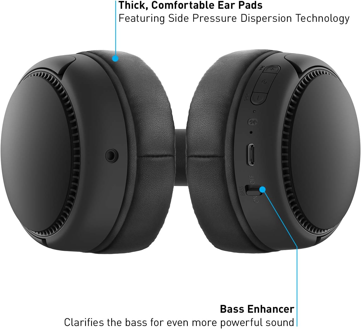 Panasonic RB-M300BE-K Wireless Headphones with Deep Bass and Bass Enhancer, Bluetooth Overhead Headphones, 50 Hours Playback, Black - Image 3