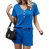 LOMON Womens Fashion 2 Piece Outfits Short Sleeve Tops Set Matching Shorts Loungewear Tracksuit Lounge Sets