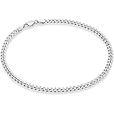 Miabella Solid 925 Sterling Silver Italian 3.5mm Diamond Cut Cuban Link Curb Chain Anklet for Women, Made in Italy