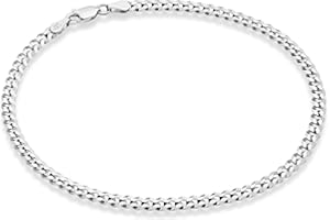Miabella Solid 925 Sterling Silver Italian 3.5mm Diamond Cut Cuban Link Curb Chain Anklet for Women, Made in Italy