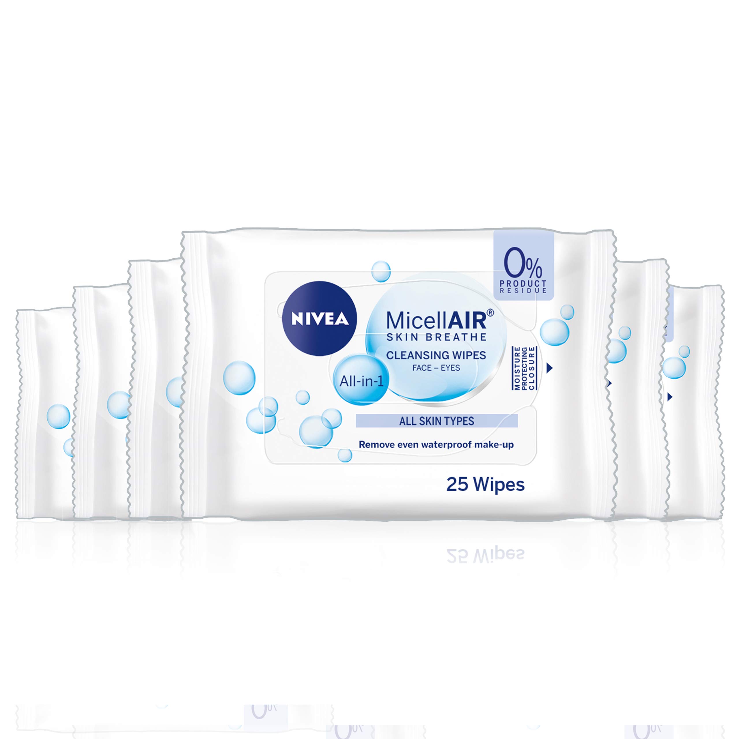 NIVEA MicellAIR SKIN BREATHE Cleansing Wipes, Pack of 6 (6 x 25 Wipes), Make-Up Wipes Enriched with Vitamin E, Cleansing Face Wipes