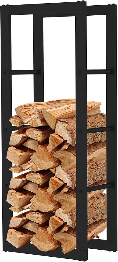 AMOS Metal Firewood Log Rack Stand 100x25x40CM Black Indoor Outdoor