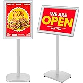 VAIIGO Heavy Duty Standing Sign Holder 11x17 Inch - Pedestal Floor Sign Stand with Weighted Base - Vertical & Horizontal View Poster/Menu Holder for Indoor/Outdoor Business Store Advertising, Silver