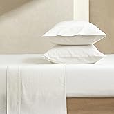 Wonderful Linen Sheets Set Queen Size - White Linen Blend Cotton Bedsheets 4 Pieces, Natural Flax, Breathable Durable Anti-Tear Bed Sheet 14" Deep Pocket Fitted Sheet&Pillowcase for All Season