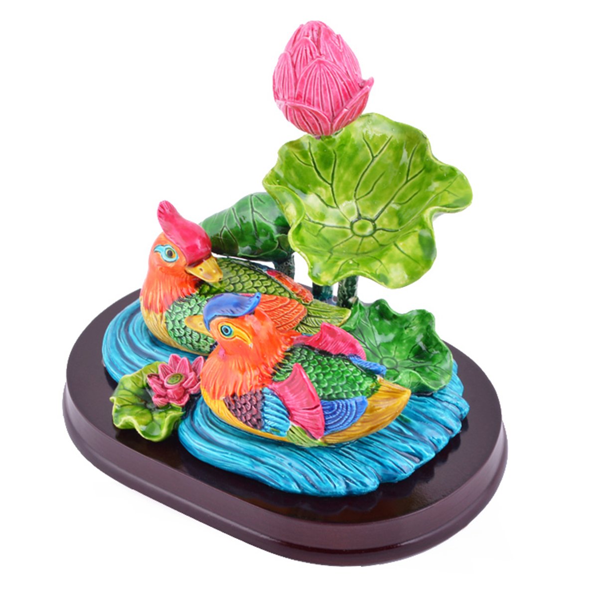 Two Mandarin Ducks Swimming in a Lotus Pond for Love and Fidelity Feng Shui W Free Mxsabrina Red String Bracelet C7012