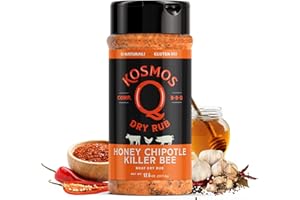 Kosmos Q Honey Chipotle Killer Bee BBQ Dry Rub, Sweet and Spicy Seasoning with Sugar, Chipotle, Garlic & Paprika for Ribs, Pulled Pork, Chicken, Dry Rub For Smoking & Grilling, 12.6 Oz Shaker Bottle