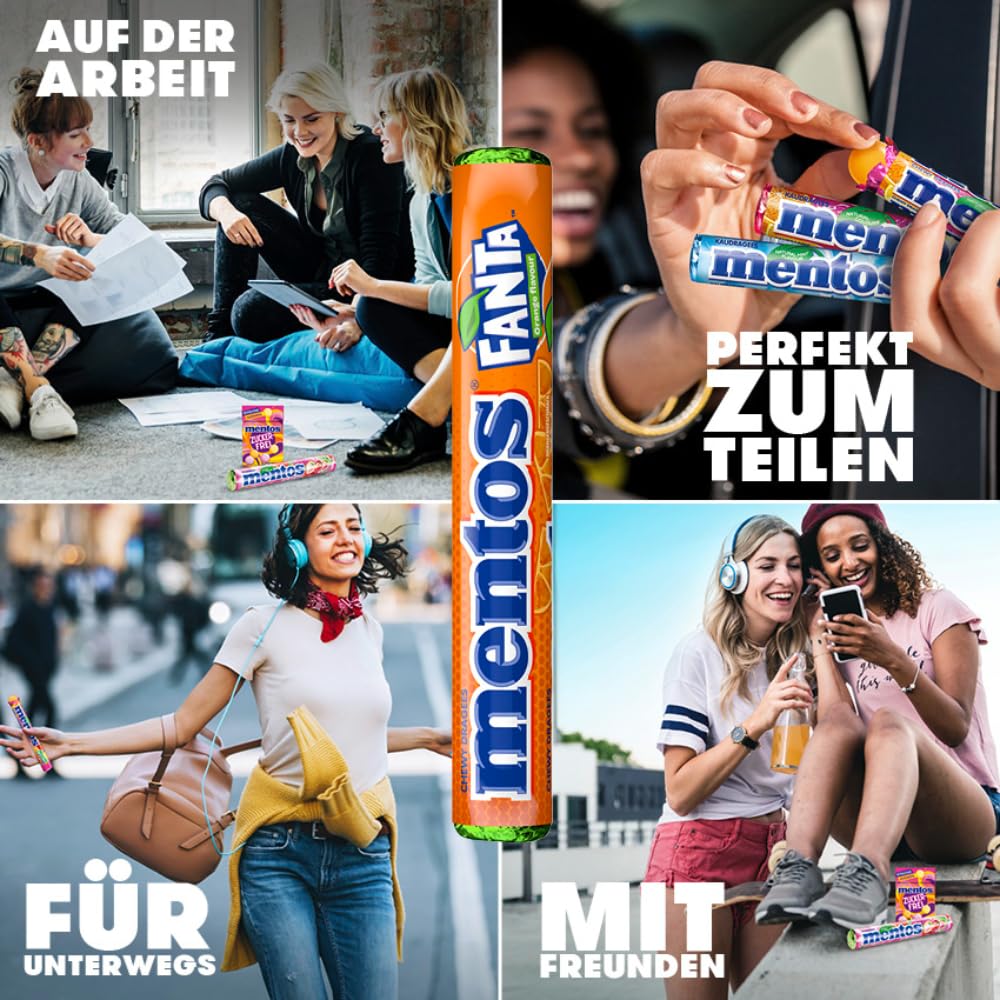Mentos Fanta Dragees, Frucht-Bonbons mit Original Fanta-Flavour, Kaubonbons mit fruchtigem Orangen-Limonaden Geschmack, Süßigkeiten Multipack (40 Rollen), vegan 4