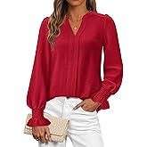 Okiwam Womens Long Sleeve Tops V Neck Shirts Dressy Casual Blouses Business Work Clothes 2026 Fall Fashion Outfits