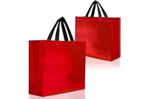 Nush Nush Shiny Red Gift Bags Large Size – Set of 12 Reusable Large Red Gift Bags With Handles - Perfect Goodie Bag for Christmas Gifts, Birthday Party Favors, Return Gifts, Holiday, Events –13Wx5Dx11H"