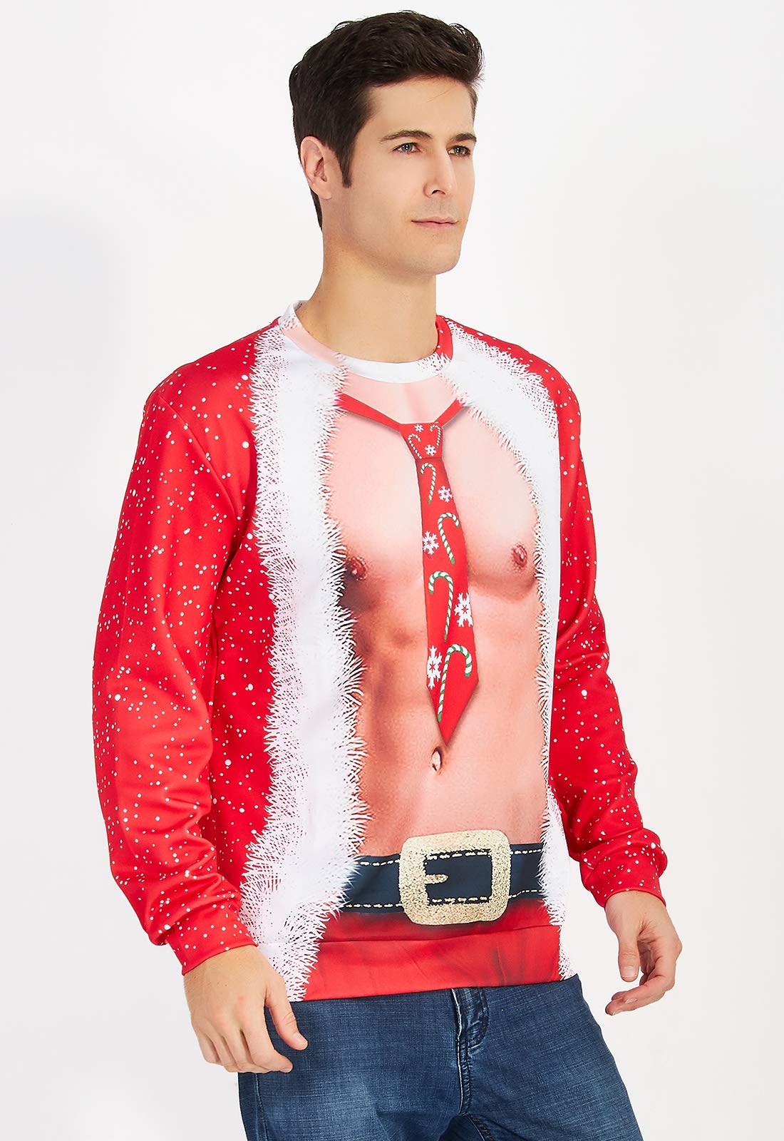 Rave on Friday Lovely Printing Mens Christmas Fake 2 Pieces Graphic Sweatshirts Personalized Festival Xmas Prom Pullover Sweater XL