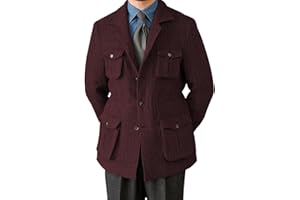 GARQIA CLYON Men's Vintage Herringbone Tweed Blazer Classic Sport Coats Three Button Wool Blend Formal Coat with Four Pockets for Men