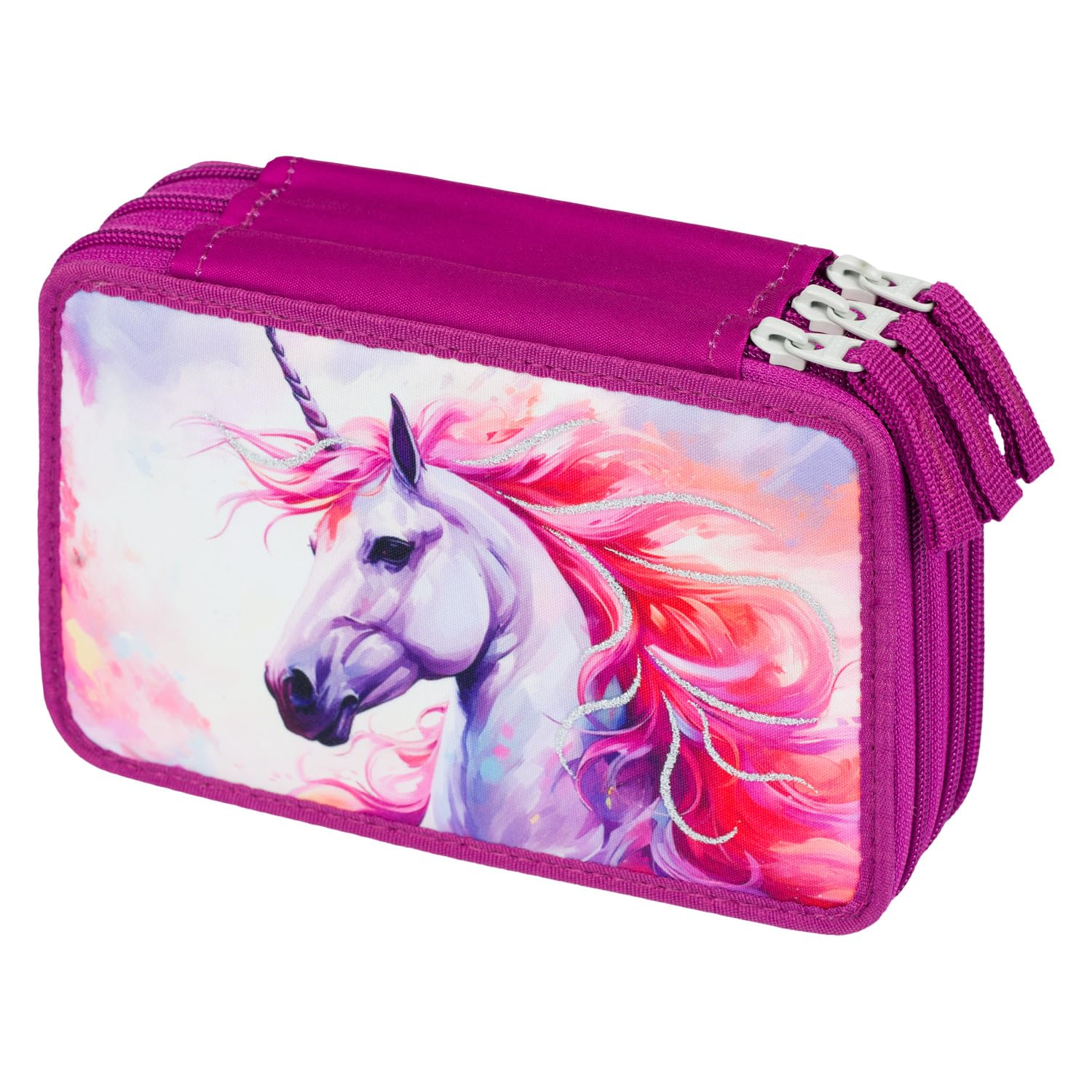 Baagl 3-Compartment Pencil Case for Boys & Girls, Royal Unicorn