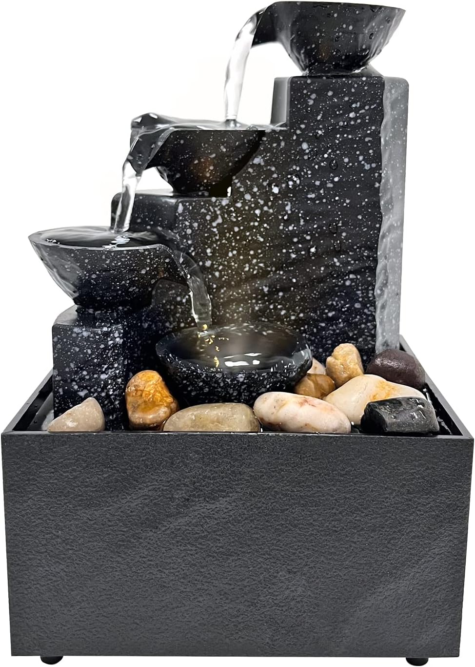 Indoor Fountains & Accessories - Zmarthumb Indoor 4-Tier Tabletop Fountain, Desktop Waterfall with LED Light, Relaxation Fountains with Natural River Rocks for Home Office Bedroom Decoration