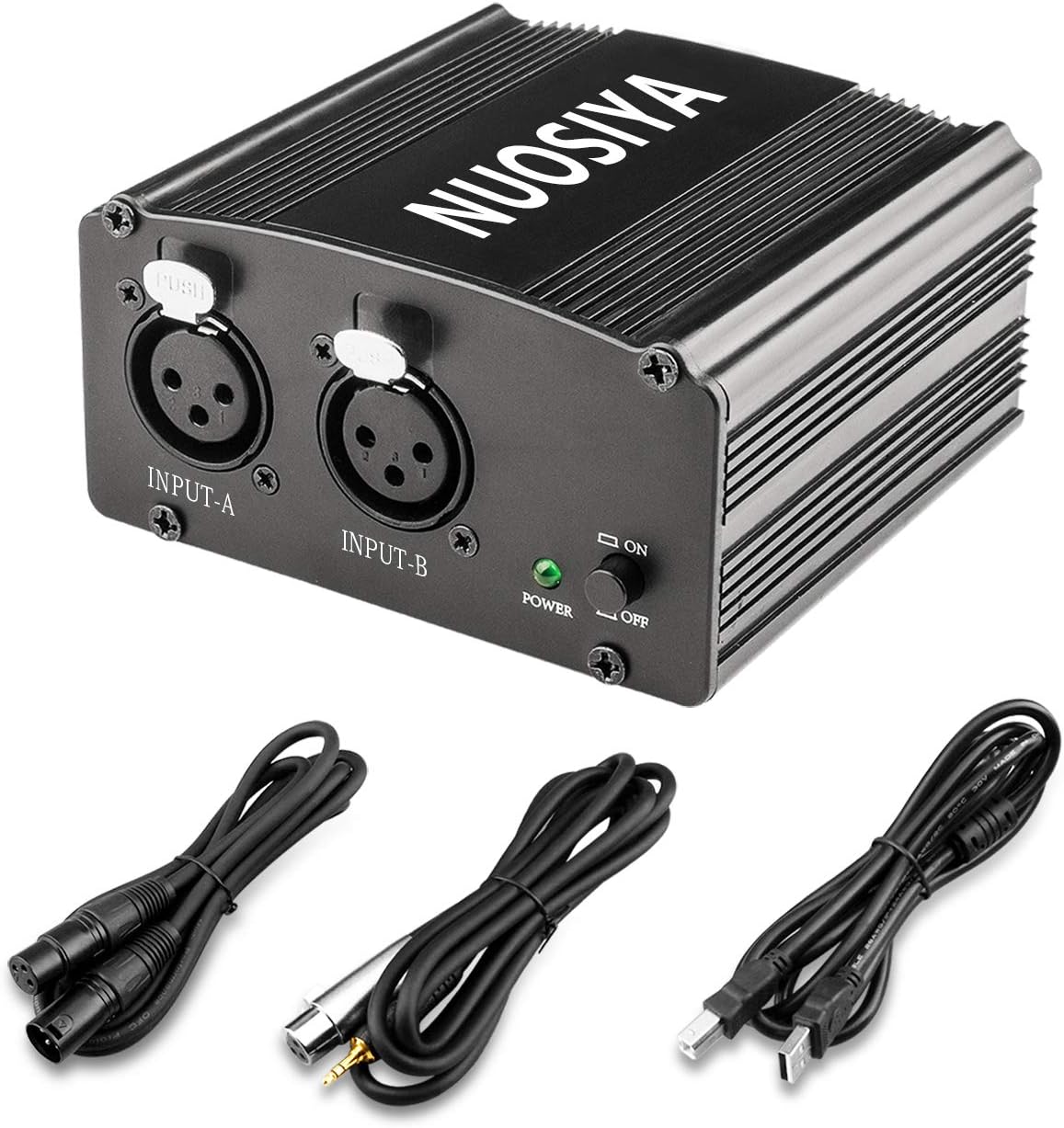 Amazon Com Phantom Power Supply Set Nuosiya 2 Channel 48v Phantom Power Supply With Usb Cable 3 5mm To Xlr Cable 6feet Xlr Cable 6feet For Any Condenser Microphone Music Recording Equipment 2f2m Black Musical