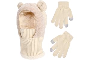 ZOORON Kids Winter Balaclava Windproof Hats Gloves Set 3-in-1 Fleece Lined Hooded Scarf & Face Mask for Ages 2-8