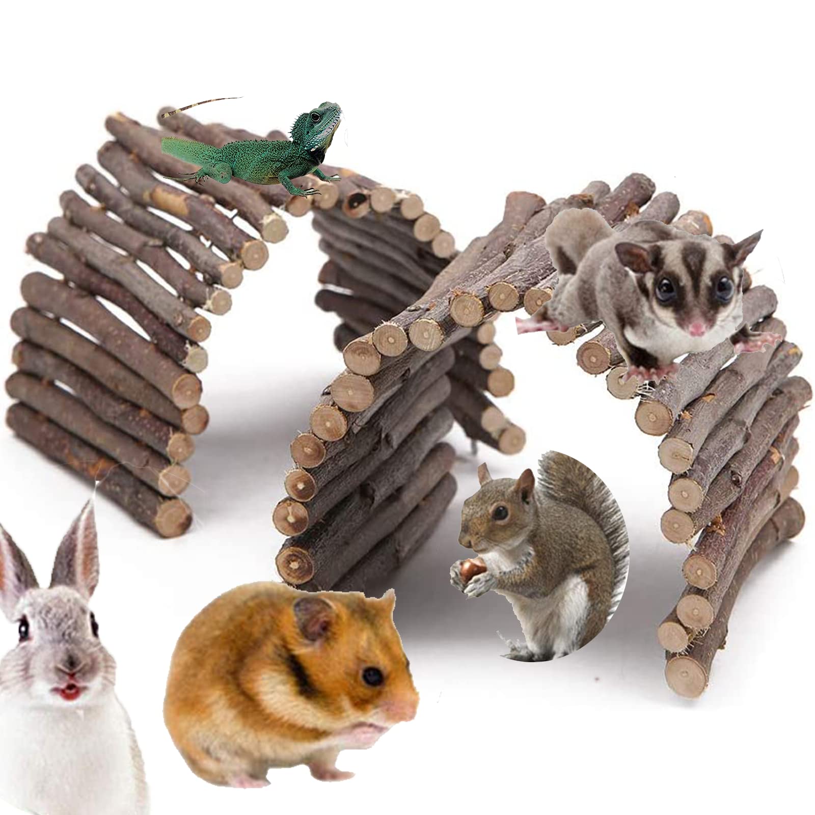 Vokowin 2Pcs Wooden Ladder Chew Bridge, Applewood Hiding House Fence Flexible Climbing Stair, Hamster Tunnel Chinchilla Ferret Lizard Tortoise Hedgehog Small Animal Chew Climb Exercise Toy (K29-2)