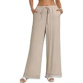 GRACE KARIN Women Linen Pants Wide Leg Casual Palazzo Pants Flowy Beach Summer Trousers Pants with Pockets
