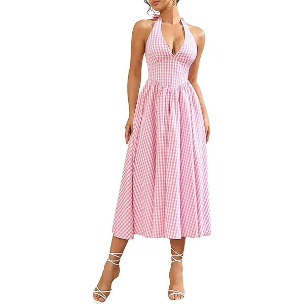 Eliza J Women's Striped Fit and Flare Halter Dress, Yellow, 2 at Amazon  Women's Clothing store
