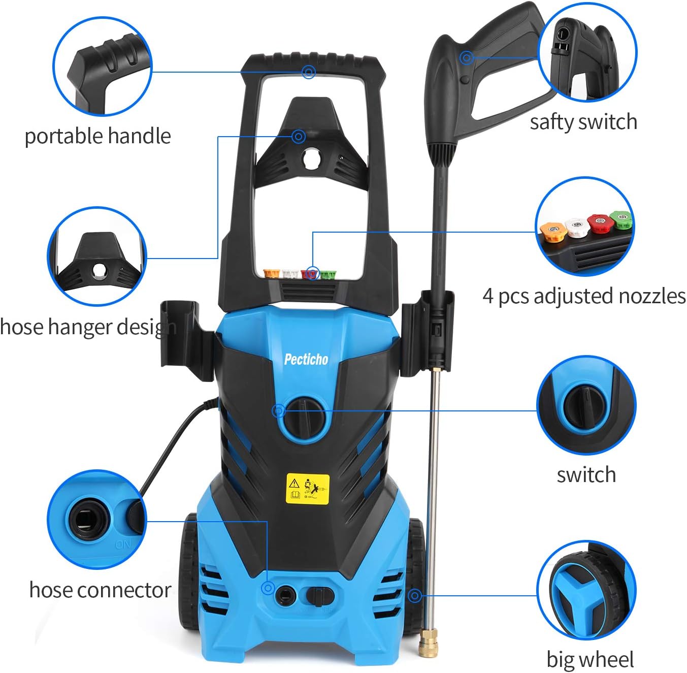 Pressure Washer, 3000PSI Electric Pressure Washer, 1.8GPM Electric Power Washer High Pressure Washer with Spray Gun, Brush, and 4 Quick-Connect Spray Tip, Blue : Garden & Outdoor