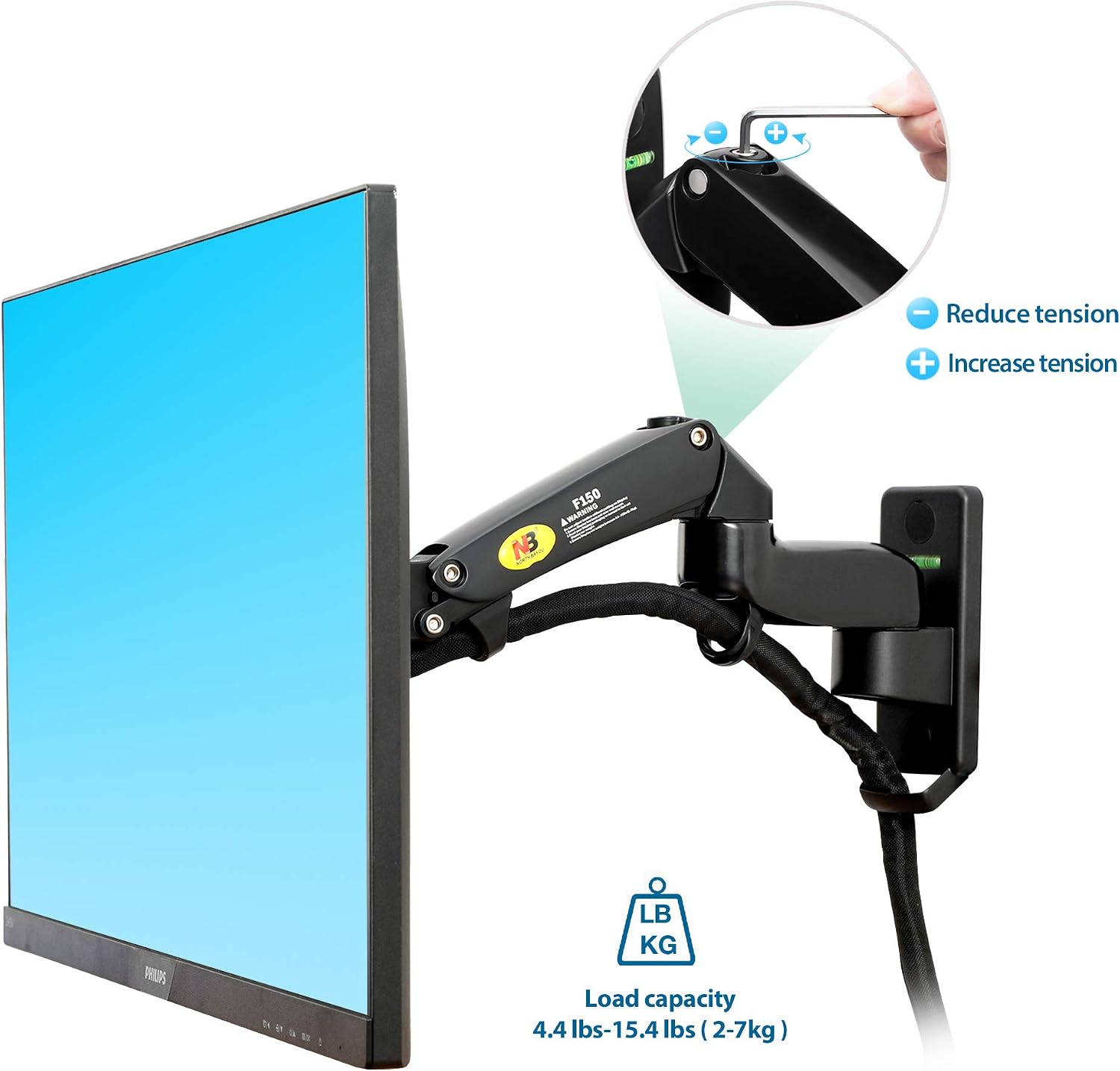 NB North Bayou Monitor Wall Mount for 17 to 35 inch Screen, Single Monitor Arm Holds 3 to 12 kg, Adjustable Tilt Swivel Rotation - Image 4